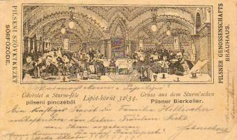 Bp. Sturm Bierkeller 1899 Feder Litho (EK)