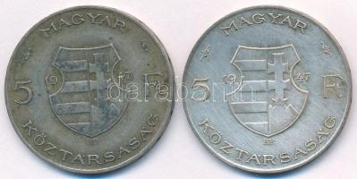 1947. 5Ft Ag "Kossuth" (2x) T:2- patina
