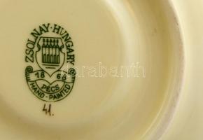 Zsolnay pillangó mintás mokkás csésze és alj, kézzel festett, enyhén kopott aranyozás, jelzett