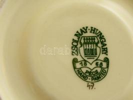 Zsolnay pillangó mintás mokkás csésze és alj, kézzel festett, enyhén kopott aranyozás, jelzett