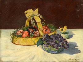Faragó Márton (1880-1956): Húsvéti kosár. Olaj, vászon, jelzett, keretben, 34×45 cm