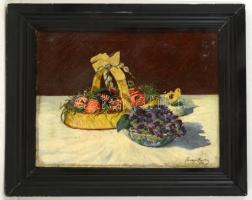 Faragó Márton (1880-1956): Húsvéti kosár. Olaj, vászon, jelzett, keretben, 34×45 cm