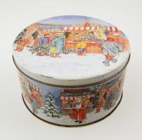 cca 50 db színes cérna, karácsonyi fém dobozban