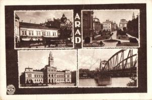 Arad, Cafenuana Dacia, Parcul Xenopol, Primaria, Podul; M. C. Florescu / kávézó, park, városháza, híd / café, park, city hall, bridge (EK)