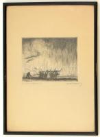 Székely (Dobai) Andor (1877-1969): Őszi szántás. Rézkarc (próba), papír, jelzett, üvegezett keretben, 11×15 cm