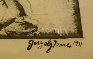 Gergely Imre (1868-1957): Kenyértolvaj. Lavírozott tus-ceruza, papír, jelzett, üvegezett keretben, 2...