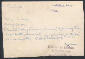 1932 Dunaföldvár, kiállítási kép, Schaffer Gy. fotószalon, hátoldalán feliratozva, vágott fotólap, 1...