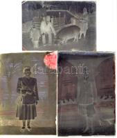 cca 1946 Hajdú János csongrádi fényképész 13 db vintage üveglemez negatívja különféle témákról, 9x12 cm és 10x15 cm