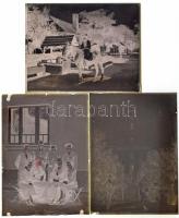 cca 1930 Üveglemez negatívok tétele, 13 db vintage negatív különféle témákról, 9x12 cm és 10x15 cm