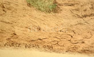 Würtz Ádám (1927-1994): Mészöly Géza Patakpart. Színezett rézkarc, papír, jelzett a karcon, 23×38 cm