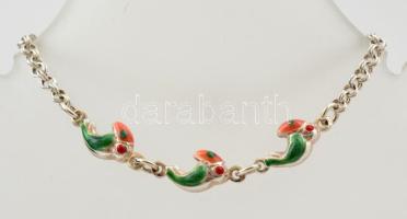 Ezüst(Ag) papagájos karkötő, zománccal díszítve, jelzett, h: 17,5 cm, bruttó: 5,8 g