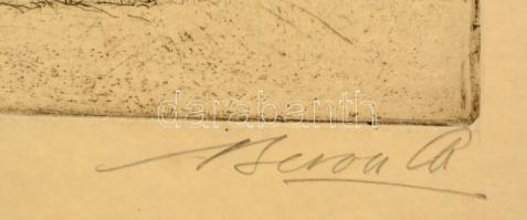 Beron Gyula (1885-1971): Fák közt. Rézkarc, papír, jelzett, 23×30 cm