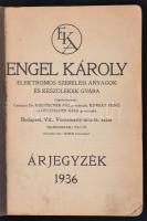 1936 Engel Károly Elektromos Szerelési Anyagok és Készülékek Gyára Árjegyzéke, kissé viseltes gerincű borítóval, de egyébként jó állapotban.