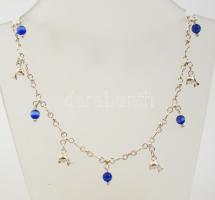 Ezüst(Ag) delfines, köves mintás bokalánc, jelzett, h: 24 cm, bruttó: 5,5 g / Silver ankle bracelet 24 cm, 5,5 g