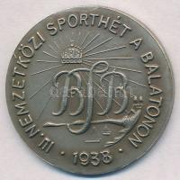 1938. "IV. Nemzetközi Sporthét a Balatonon" ezüstözött fém jelvény (29mm) T:2 tűhiány