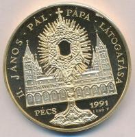 Bognár György (1944-) / Lebó Ferenc (1960-) 1991. II. János Pál pápa látogatása - Pécs aranyozott fém, piefort emlékérem (65mm) T:2(PP) ph.