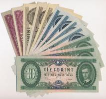 1949-1992. 10Ft-100Ft 12db-os vegyes magyar forint bankjegy tétel, benne egy sorszámkövető párral T:I--III legtöbb szép papír