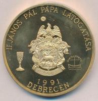 Bognár György (1944-) 1991. "II, János Pál pápa látogatása - Debrecen" aranyozott Br emlékérem tokban (65mm) T:2(PP) karc