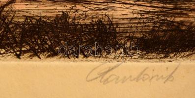 Paulovits Pál (1892-1975): Keresztútnál. Színezett rézkarc, papír, jelzett, 26×34 cm