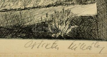 Csisztu Mihály (1933-2008): Békéscsaba. Rézkarc, karton, jelzett, 22×38 cm