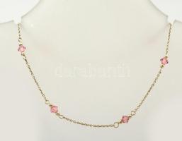 Ezüst(Ag) rózsaszín gyöngyökkel díszített karkötő, jelzett, h: 23 cm, bruttó: 1,5 g