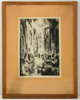 Aszódi Weil Erzsébet (1901-1976): Nápolyi utca. Rézkarc, papír, jelzett, üvegezett keretben, 33×24 cm