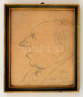 Kelen Imre (1896-1978) : Karikatúra. Ceruza, papír, jelzett, üvegezett keretben, 14×12 cm