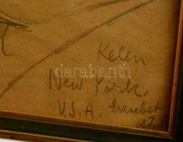 Kelen Imre (1896-1978) : Karikatúra. Ceruza, papír, jelzett, üvegezett keretben, 14×12 cm