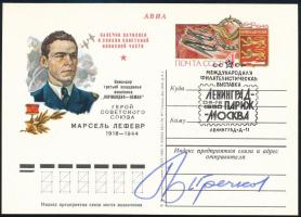 Georgij Grecsko (1931- ) szovjet űrhajós aláírása levelezőlapon /  Signature of Georgiy Grechko (1931- ) Soviet astronaut on postcard