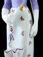 Hollóházi esernyős hölgy, kézzel festett, jelzett, hibátlan, m:41 cm