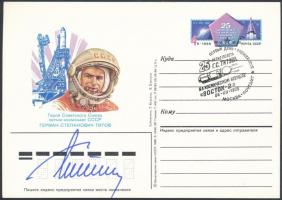 German Tyitov (1935-2000) szovjet űrhajós aláírása levelezőlapon /  Signature of German Titov (1935-2000) Soviet astronaut on postcard