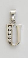 Ezüst(Ag) "U" apró kövekkel kirakott függő, jelzett, 3,7x1,1 cm, bruttó: 2,6 g
