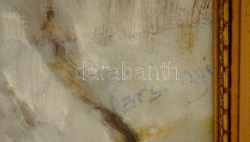 Jelzés nélkül: Menekülő anya. Olaj, vászon-karton, keretben, 50×70 cm