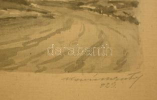 Olvashatatlan jelzéssel: Föld út. Litográfia, papír, üvegezett keretben, 11×16 cm