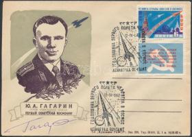 Jurij Alekszejevics Gagarin (1934-1968) szovjet űrhajós aláírása emlékborítékon /

Signature of Yu...