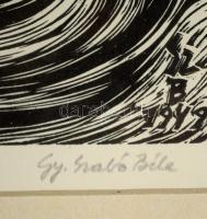 Gy. Szabó Béla (1905-1985): Fürdöző bivalyok. Fametszet (kézi levonat), papír, jelzett, üvegezett ke...