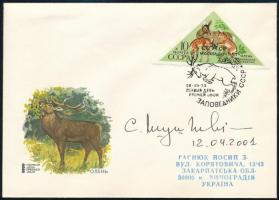 Sztanyiszlav Suskevics (1934- ) Fehéroroszország első elnökének aláírása emlékborítékon /  Signature of Stanislav Shushkevich (1934- ) first president of Belarus on envelope