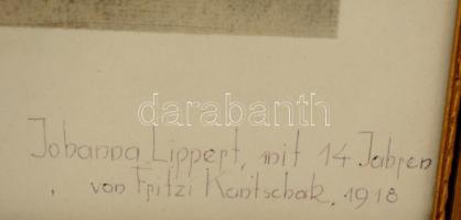 Fritzi Kantschak (?-?): Johanna Lippert. Szén, papír, jelzett, üvegezett keretben, 29×24 cm