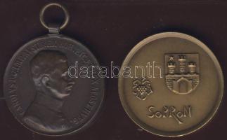 1916. IV.Károly Br hadiérem "Fortitudini" T:2 + modern Br "Sopron" T:2