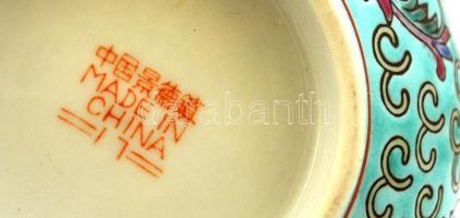 Kínai porcelán tálka + kanál, kézzel festett, jelzett, hibátlan, d: 11,5 cm, h: 14 cm