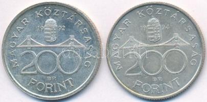 1992. 200Ft Ag "MNB" + 1994. 200Ft Ag "Deák" T:2