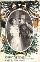 Viribus Unitis propaganda card, coat of arms, soldier with lady (EK)