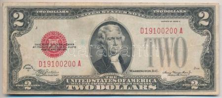 Amerikai Egyesült Államok 1928D 2$ vörös pecséttel T:III USA 1928D 2 Dollars with red seal C:F