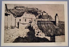 Bajor Ágost (1892-1958): Esztergomi utca, rézkarc, papír, jelzett, paszpartuban, 25,5×38 cm