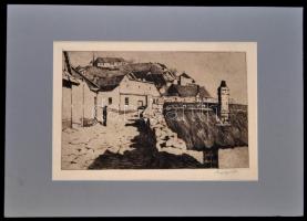 Bajor Ágost (1892-1958): Esztergomi utca, rézkarc, papír, jelzett, paszpartuban, 25,5×38 cm