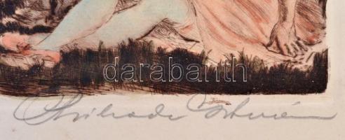 Prihoda István (1891-1956): Táncolók. Színezett rézkarc, papír, jelzett, 25×32 cm