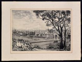 Bojtos Károly (1936-2011): Kilátás a Gellért hegyről. Rézkarc, karton, jelzett, 27×40 cm