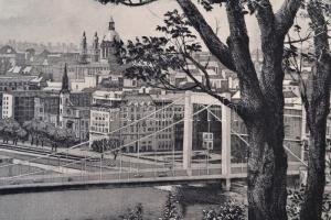 Bojtos Károly (1936-2011): Kilátás a Gellért hegyről. Rézkarc, karton, jelzett, 27×40 cm