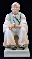 Zsolnay szalonnázó paraszt, kézzel festett, jelzett, hibátlan/  Hand painted Zsolnay porcelain figure of an old peasant, 32x24x20cm