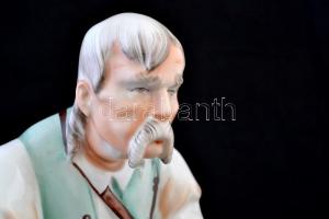 Zsolnay szalonnázó paraszt, kézzel festett, jelzett, hibátlan/ 
Hand painted Zsolnay porcelain figu...